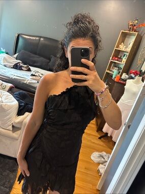 Ulla Johnson Black One-Shoulder Ruffled Dress